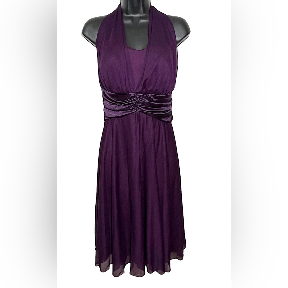 DB STUDIO Plum Purple Halter Back Zipper Flowing Chiffon Dress